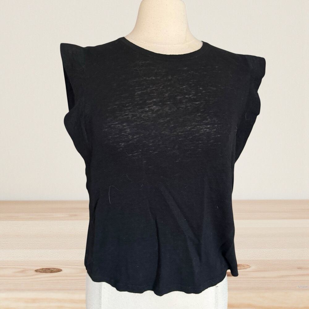 Banana Republic Black Sharp Shoulder T‎ Shirt M Womens Stitched Shoulder Detail